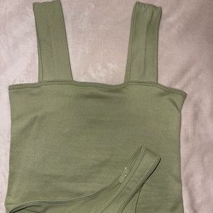 Soft Green Ribbed Square Neck Bodysuit